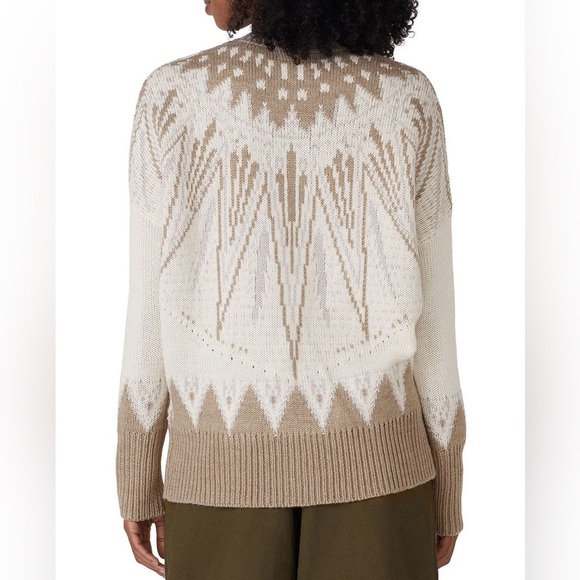Adam Lippes Collective Fair Isle Wool Blend Crew Neck Sweater Cream Brown Large - Picture 2 of 10